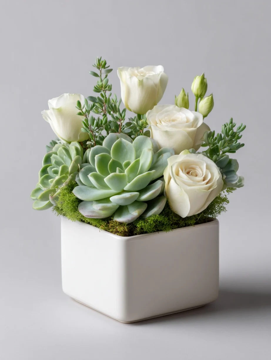 Succulents, Roses, and Peonies in Stunning Flower Arrangements