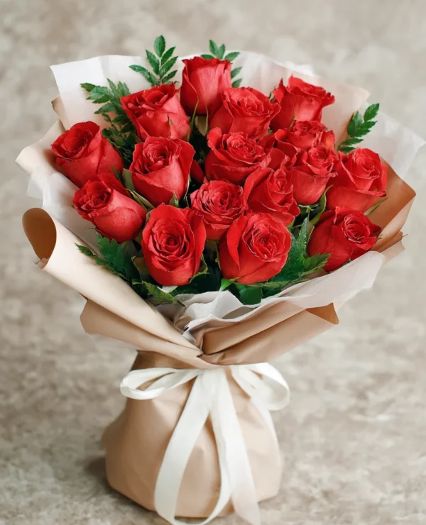 15 Red Roses Wrapped Bouquet