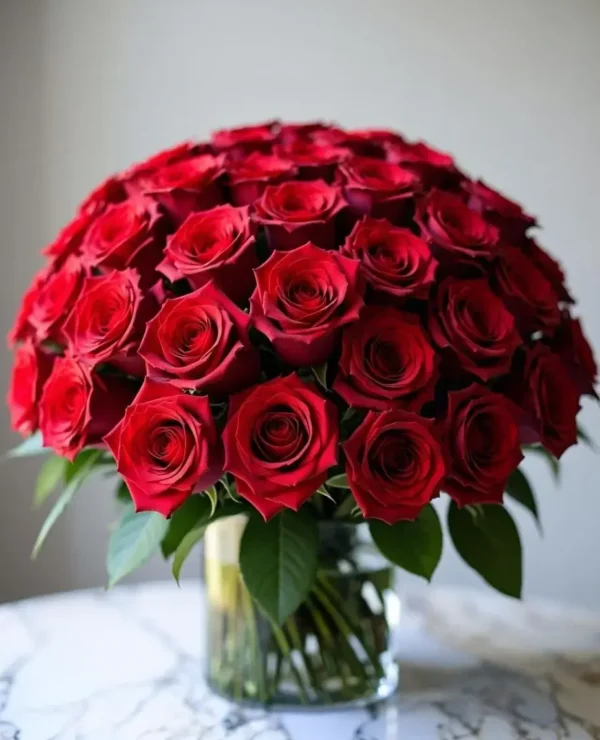 Make a meaningful gesture with three dozen red roses, a striking collection chosen to express deep affection. Their rich color and abundant blooms create a memorable display for celebrations, romantic occasions, or simply letting someone know you care.